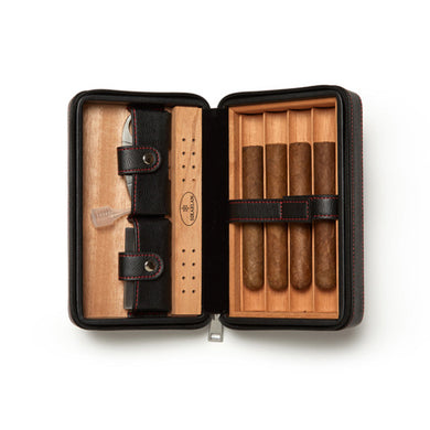 Black Cedar Leather Cigar Travel Humidor Case