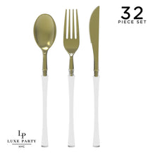 Load image into Gallery viewer, Neo Classic Clear and Gold Plastic Cutlery Set | 32 Pieces