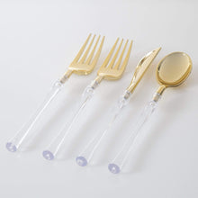 Load image into Gallery viewer, Neo Classic Clear and Gold Plastic Cutlery Set | 32 Pieces