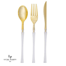 Load image into Gallery viewer, Neo Classic Clear and Gold Plastic Cutlery Set | 32 Pieces