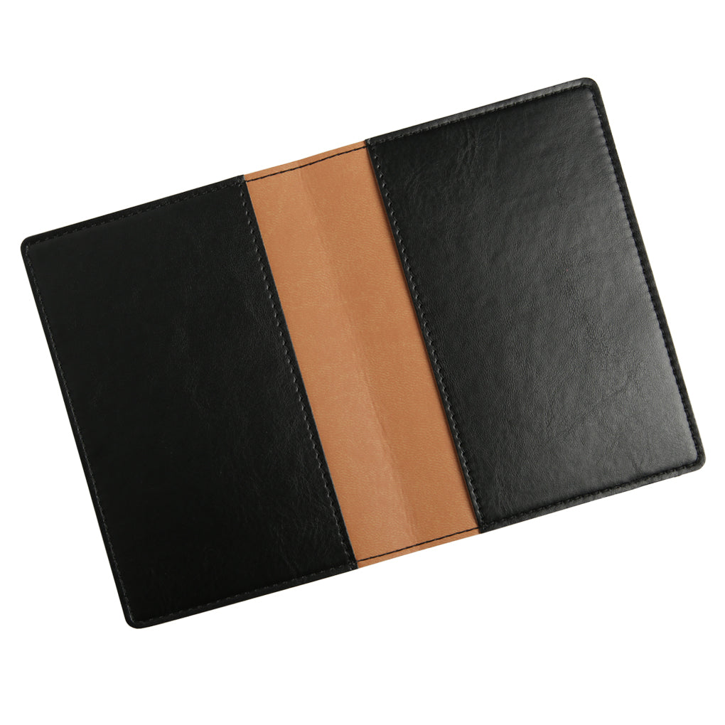 Black Leather Passport Cover with Tan Lining