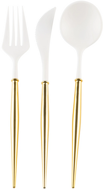 Bella Assorted Plastic Cutlery - White & Gold