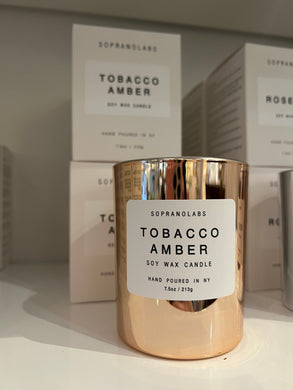 Tobacco Amber Candle w rose gold vessel