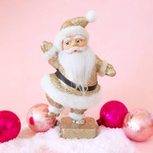 Load image into Gallery viewer, Retro Flocked Dancing Santa | Gold Sparkle