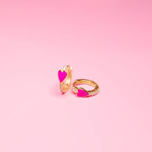 Load image into Gallery viewer, Pave Heart Huggie Earrings: Light Pink