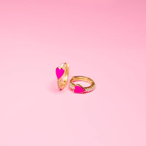 Pave Heart Huggie Earrings: Light Pink