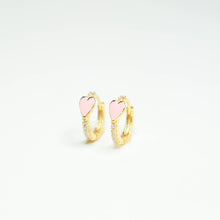 Load image into Gallery viewer, Pave Heart Huggie Earrings: Light Pink