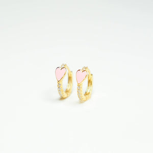 Pave Heart Huggie Earrings: Light Pink