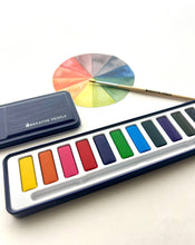 Load image into Gallery viewer, Watercolor Set- 12 Artist Grade Colors + Wood Paintbrush