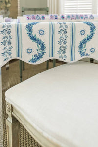 Scalloped Square Table Topper | Boxwood Garden Delft Blue
