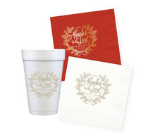 Load image into Gallery viewer, Thanks to the Lord Napkins White / Taupe Letterpress