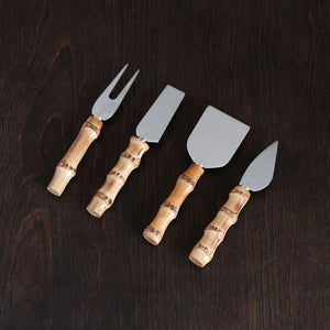 Vida Bamboo Stainless Cheese Set of 4 (Silver and Natural)