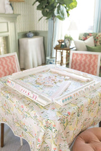 Scalloped Square Table Topper in Pink Pagoda