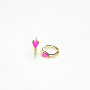 Pave Heart Huggie Earrings: Light Pink
