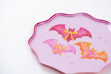 Load image into Gallery viewer, Bats &amp; Bows Small Plates – Pink Halloween Party Plates (Set of 8)