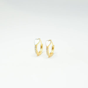 Pave Heart Huggie Earrings: Light Pink