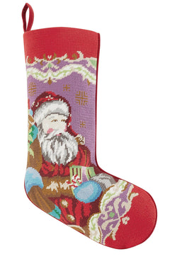 Xmas Santa Needlepoint Embroidered Stocking