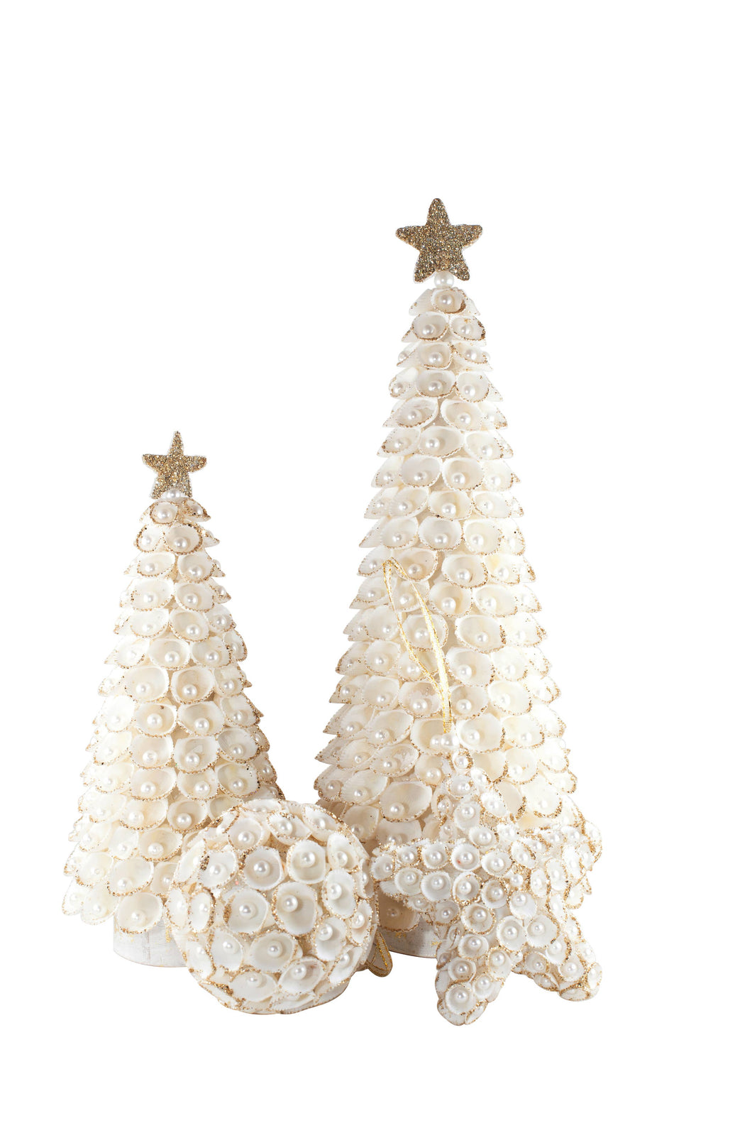Clamrose Shell Cone Tree w/Pearls (White/Gold): 12