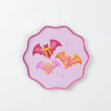Load image into Gallery viewer, Bats &amp; Bows Small Plates – Pink Halloween Party Plates (Set of 8)