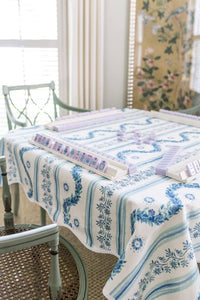 Scalloped Square Table Topper | Boxwood Garden Delft Blue