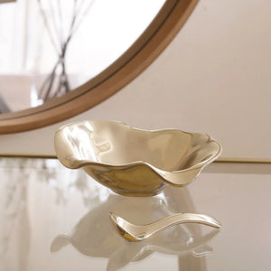 Sierra Modern Small Oval Bowl with Spoon (Shiny Gold)