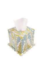 Load image into Gallery viewer, Hand-Marbled Scallop Tissue Box Cover in Robin Blue