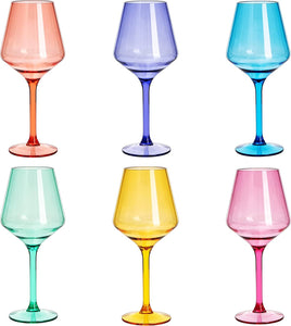 Unbreakable Colored Stemmed Acrylic Wine Glasses Set of 6