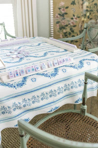 Scalloped Square Table Topper | Boxwood Garden Delft Blue