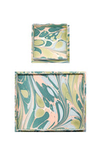 Load image into Gallery viewer, Nesting Scalloped Hand-Marbled Trays in Green and Pink