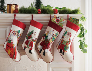 Jolly Christmas Embroidered Needlepoint Stocking