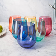 Load image into Gallery viewer, 6 Unbreakable Colored Stemless Wine Glasses Acrylic Plastic