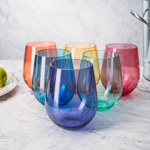 6 Unbreakable Colored Stemless Wine Glasses Acrylic Plastic