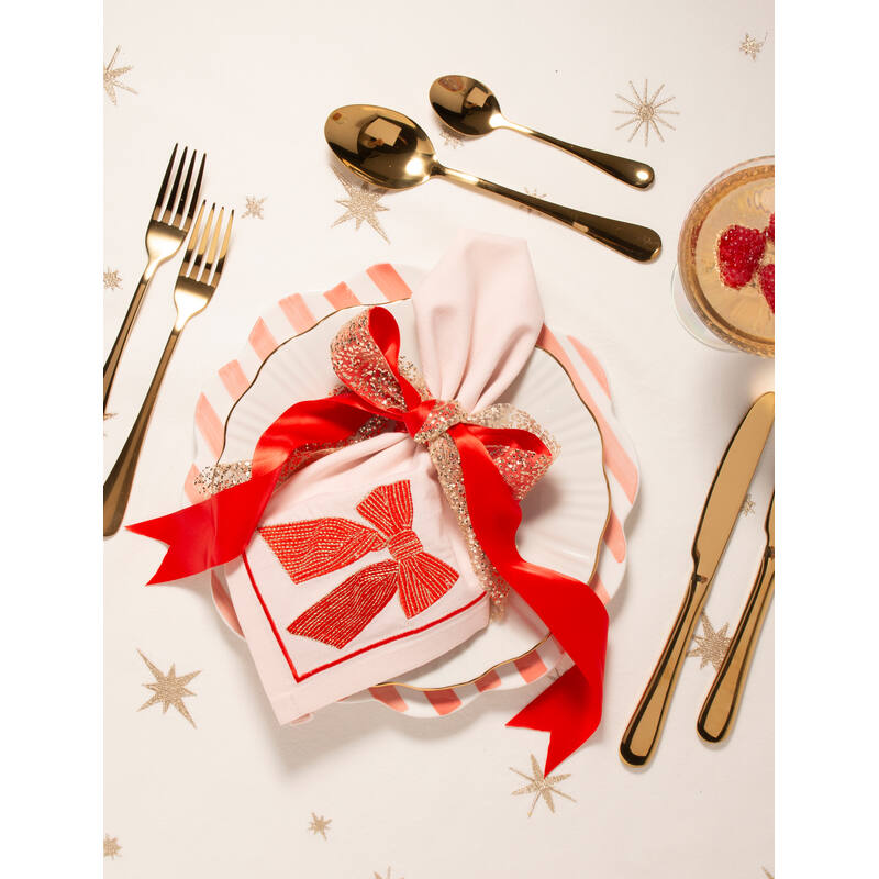 Embroidered Bow Napkins in Soft Pink