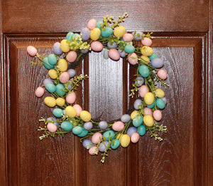 16" Easter Eggs Wreath on Natural Twig Base
