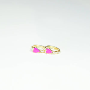 Pave Heart Huggie Earrings: Light Pink