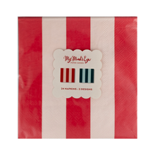 Load image into Gallery viewer, BOW1138 - Red and Pink Green and Mint Striped Cocktail Napkin Set