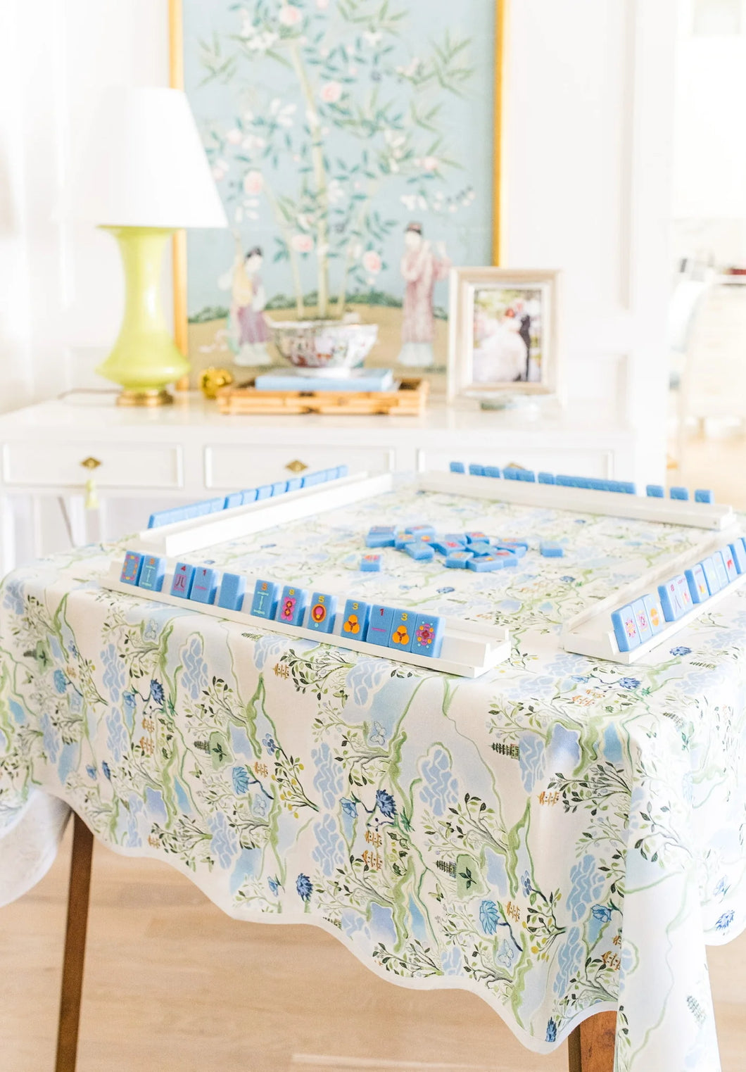 Scalloped Square Table Topper | Blue Pagoda