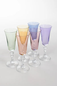 Regal Flute with Clear Stem-Set of 6 Pastel Mixed Set