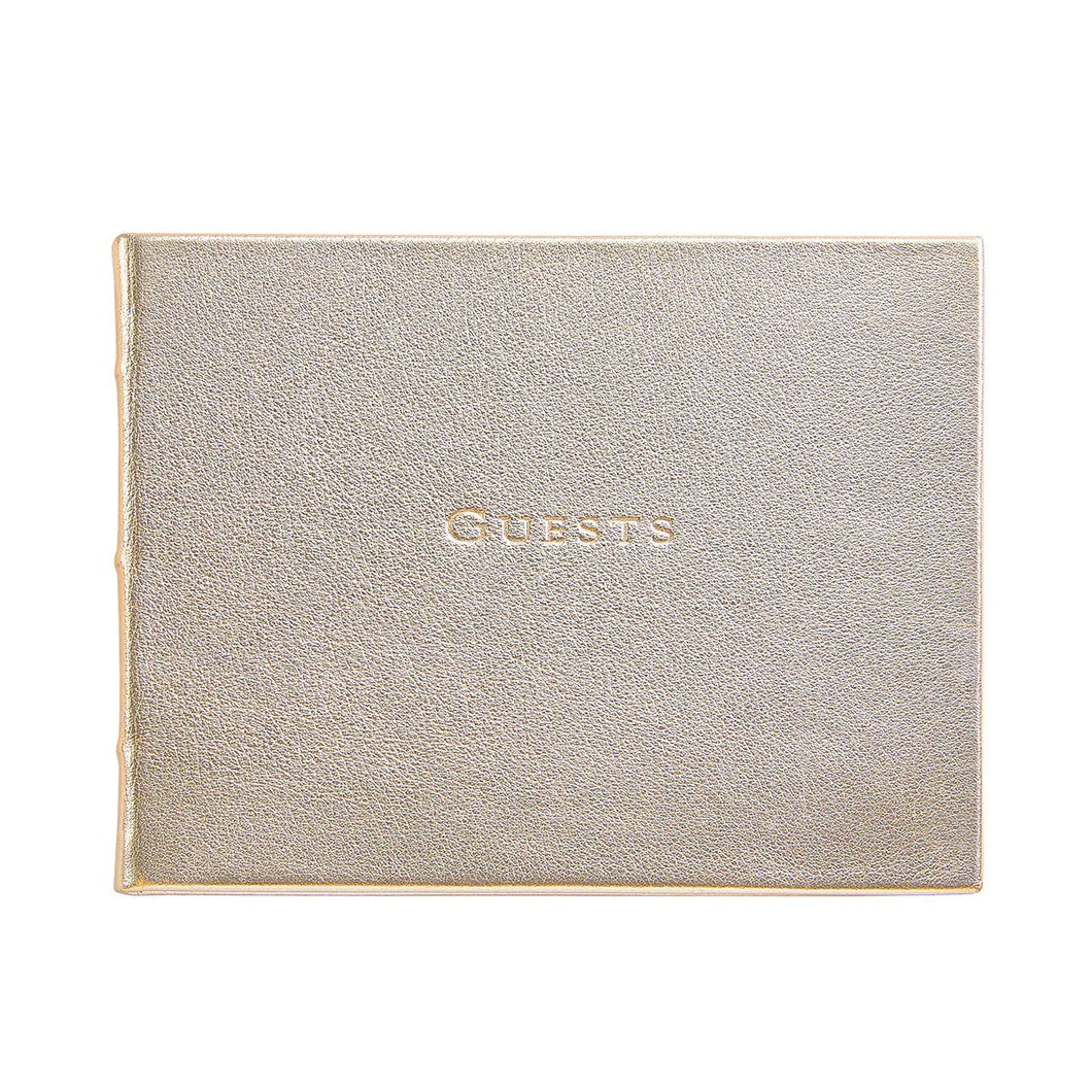 Guest Book - White Gold Metallic Leather