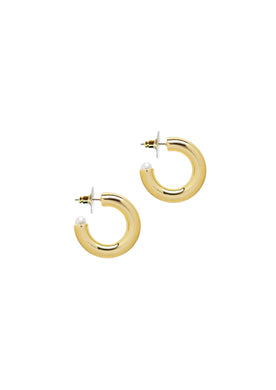 Petite Chunky Golden Hoops + Pearl