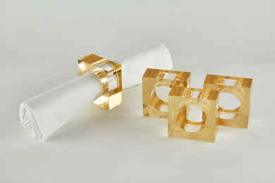 Lucite Napkin Ring, Set/4, Gold