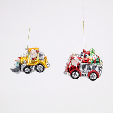 Santa Bulldozer Ornament - 5 Inches