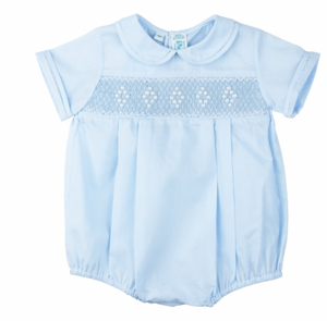 Smocked Embroidered Diamond Creeper- Blue