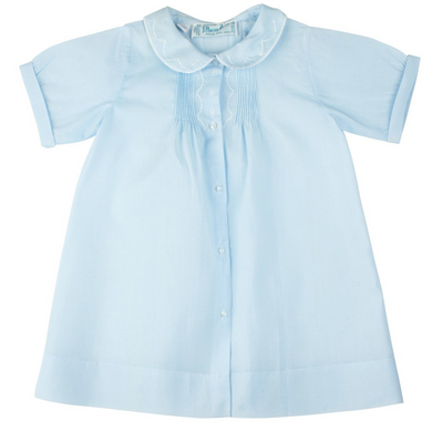 Boys Embroidered Collared Folded Daygown -Blue