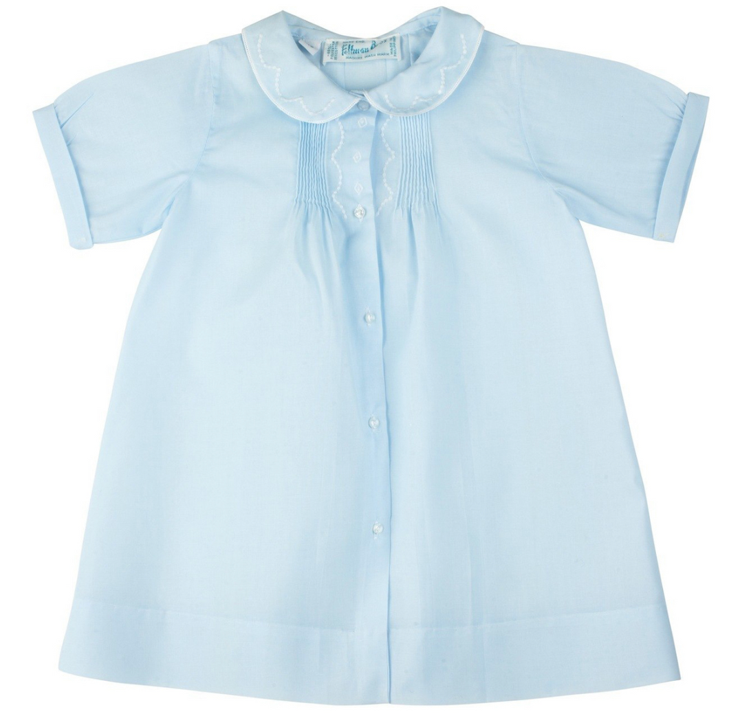 Boys Embroidered Collared Folded Daygown -Blue