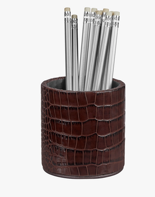Pencil Cup - Brown Embossed Croc Leather