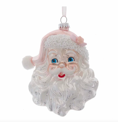Glass Pink & Silver Santa Head Ornament