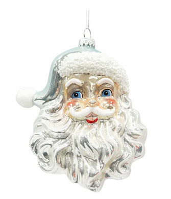 Glass Santa Head With Blue Hat Ornament