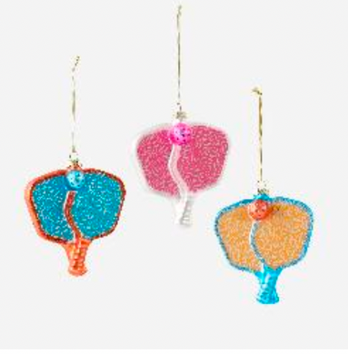 Pickle Ball Glass Ornament - 3 Asstd.