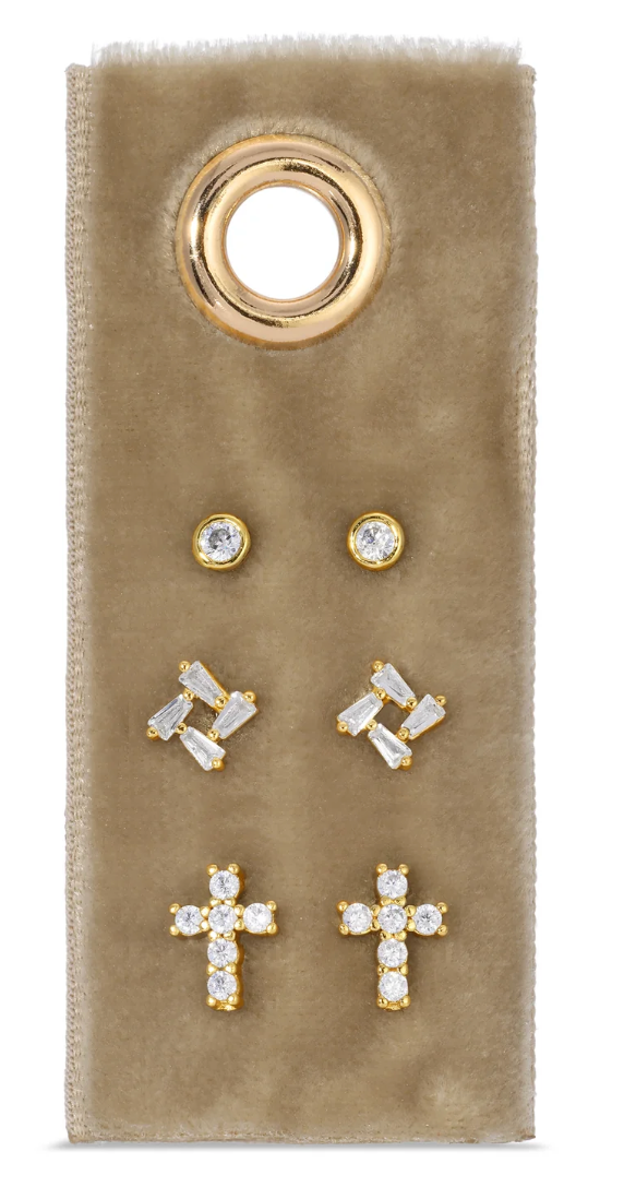 Gold Cross Velvet Stud Gift Set